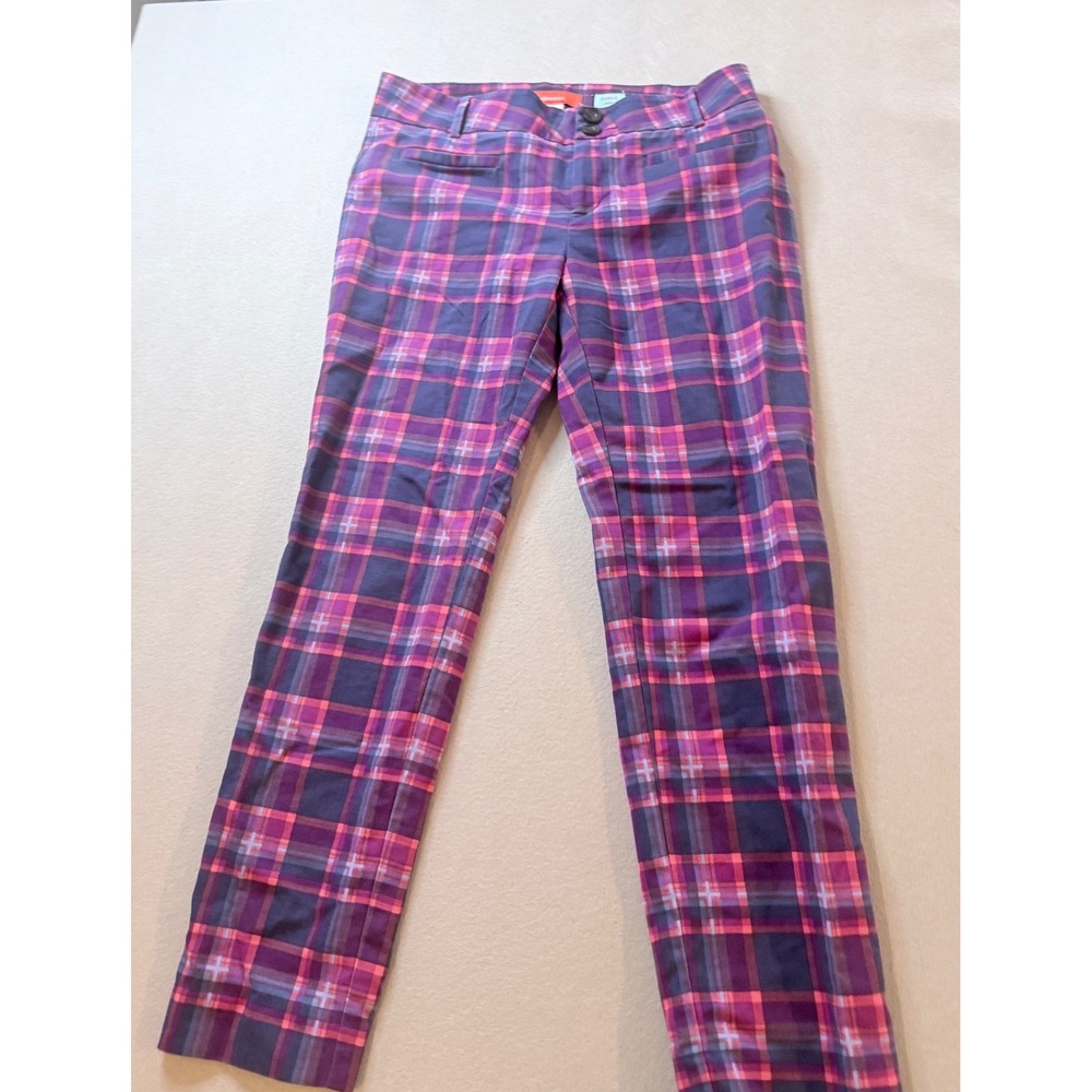 Anthropologie Cartonnier Charlie Ankle Pants Purple Pink Plaid Slim Pant Size 4
